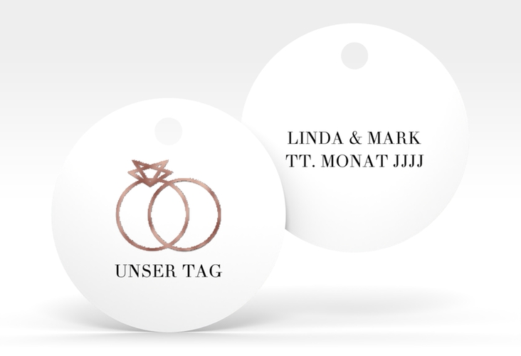 Geschenkanhänger Hochzeit Rings Geschenkanhänger, rund weiss rosegold