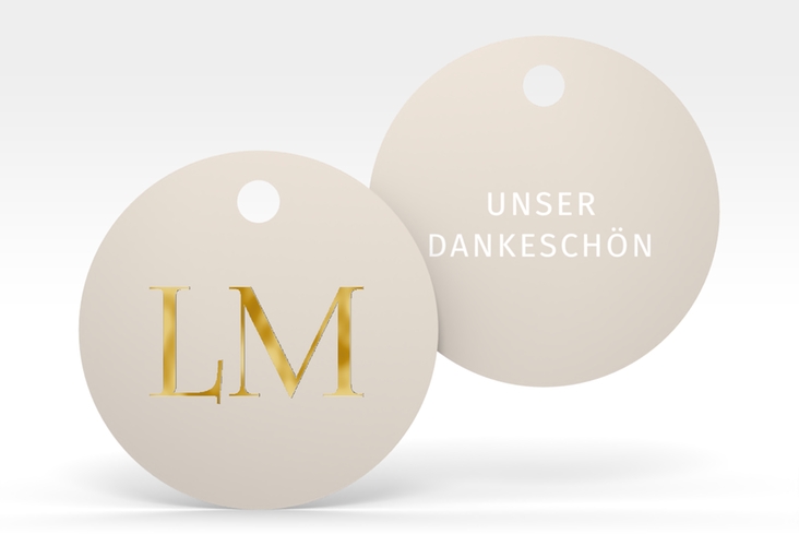 Geschenkanhänger Hochzeit Monogramm Geschenkanhänger, rund beige gold