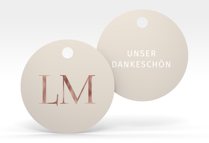 Geschenkanhänger Hochzeit Monogramm Geschenkanhänger, rund beige rosegold