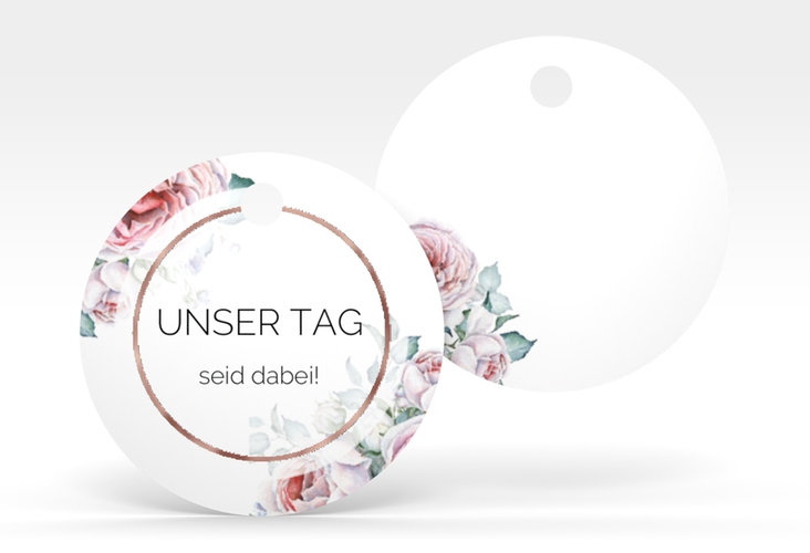 Geschenkanhänger Hochzeit Embrace Geschenkanhänger, rund weiss rosegold