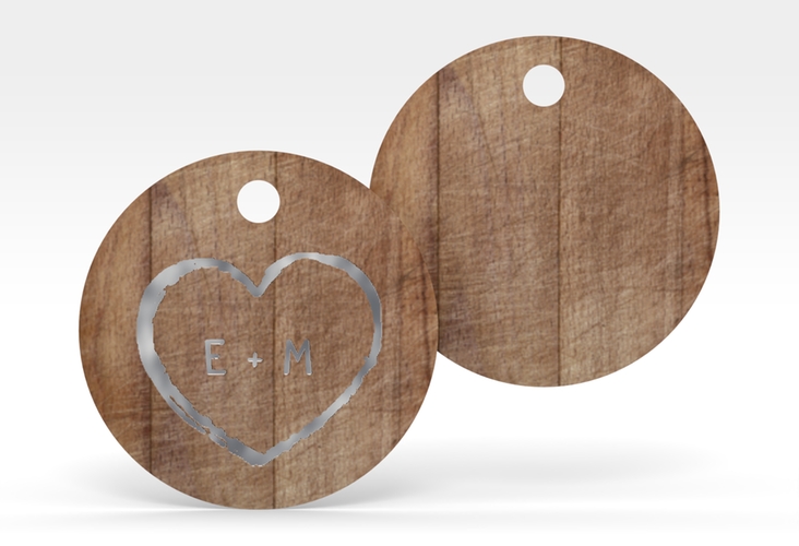 Geschenkanhänger Hochzeit Wood Geschenkanhänger, rund braun silber