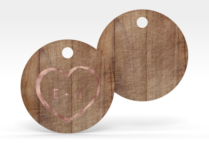 Geschenkanhänger Hochzeit Wood Geschenkanhänger, rund braun rosegold