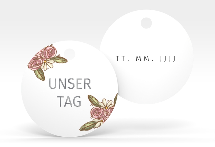 Geschenkanhänger Hochzeit Hochzeitsbulli Geschenkanhänger, rund weiss silber
