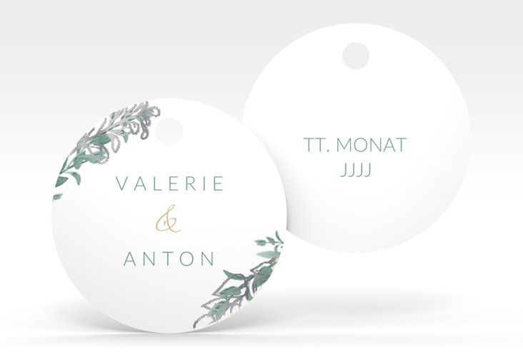 Geschenkanhänger Hochzeit Verde Geschenkanhänger, rund weiss silber