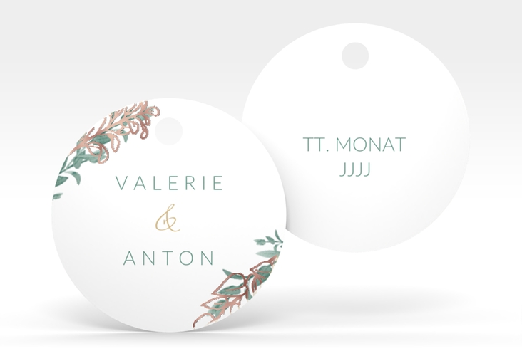 Geschenkanhänger Hochzeit Verde Geschenkanhänger, rund weiss rosegold
