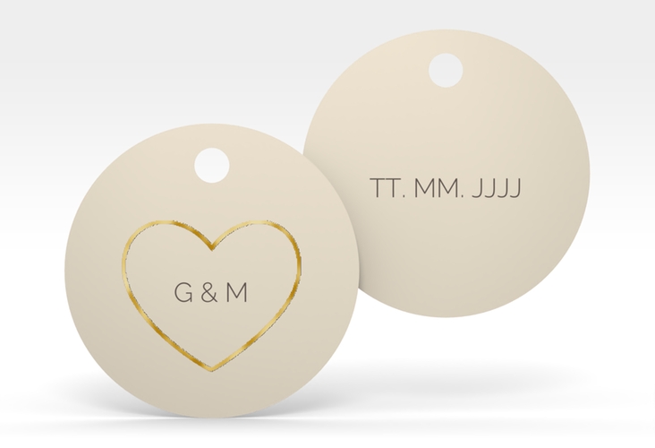 Geschenkanhänger Hochzeit Lebenstraum Geschenkanhänger, rund beige gold