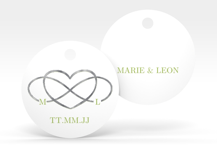 Geschenkanhänger Hochzeit Infinity Geschenkanhänger, rund gruen silber