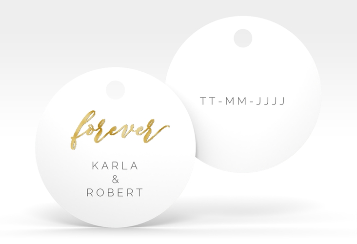 Geschenkanhänger Hochzeit Promise Geschenkanhänger, rund weiss gold