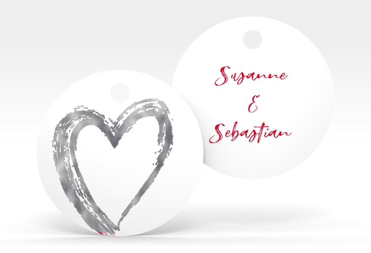 Geschenkanhänger Hochzeit Liebe Geschenkanhänger, rund rot silber