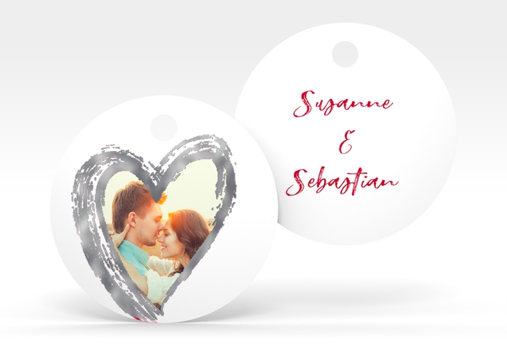 Geschenkanhänger Hochzeit Liebe Geschenkanhänger, rund rot silber