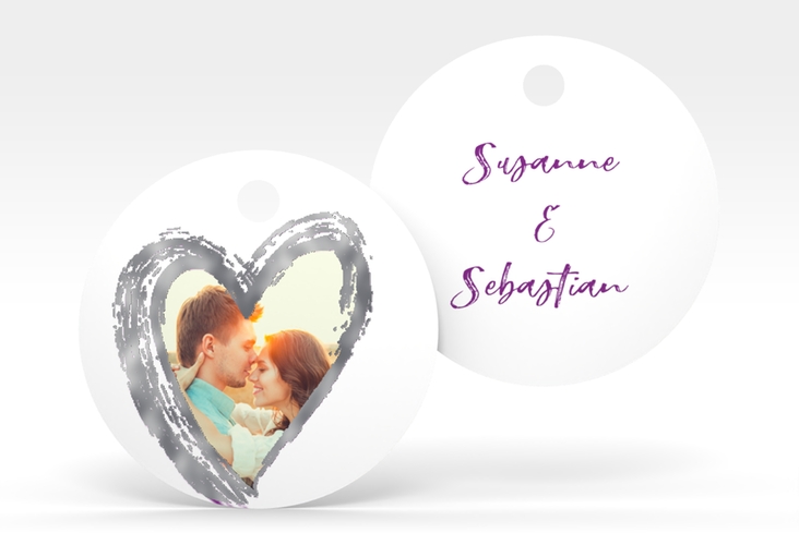 Geschenkanhänger Hochzeit Liebe Geschenkanhänger, rund lila silber