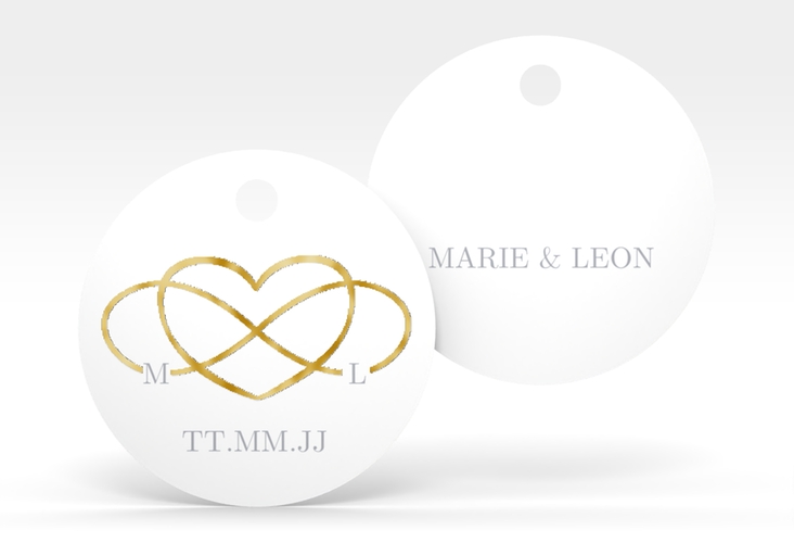 Geschenkanhänger Hochzeit Infinity Geschenkanhänger, rund grau gold