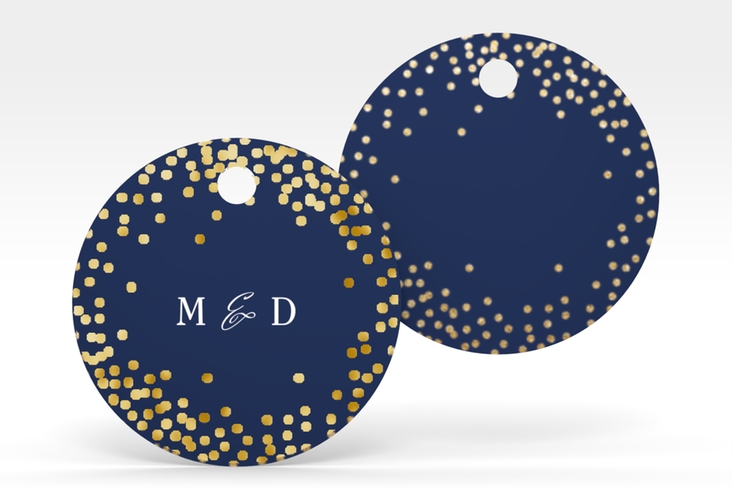 Geschenkanhänger Hochzeit Glitter Geschenkanhänger, rund blau gold