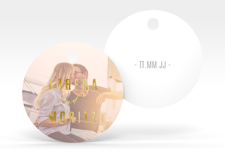 Geschenkanhänger Hochzeit Memory Geschenkanhänger, rund rosa gold zum Personalisieren mit Foto