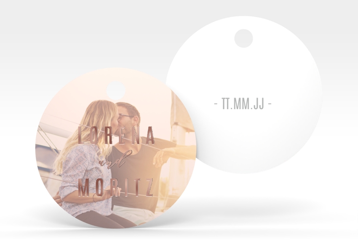 Geschenkanhänger Hochzeit Memory Geschenkanhänger, rund rosa rosegold zum Personalisieren mit Foto