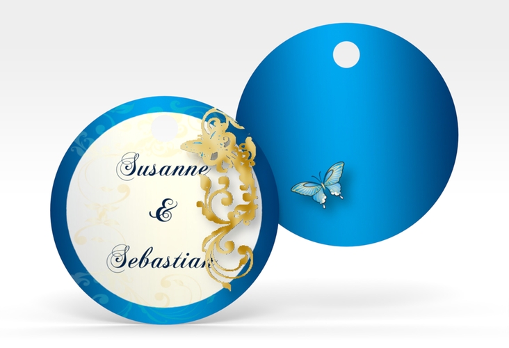 Geschenkanhänger Hochzeit Toulouse Geschenkanhänger, rund blau gold