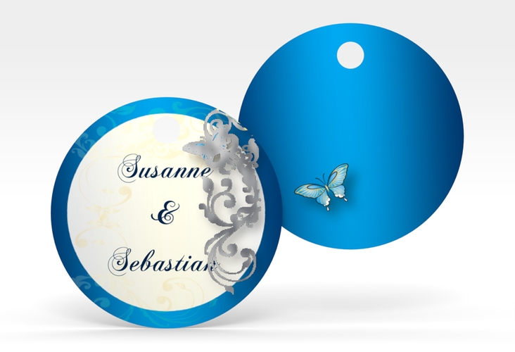Geschenkanhänger Hochzeit Toulouse Geschenkanhänger, rund blau silber