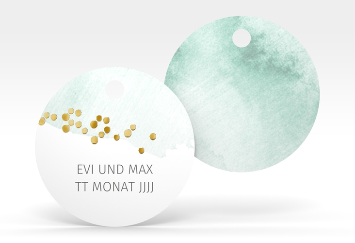 Geschenkanhänger Hochzeit Pastell Geschenkanhänger, rund mint gold