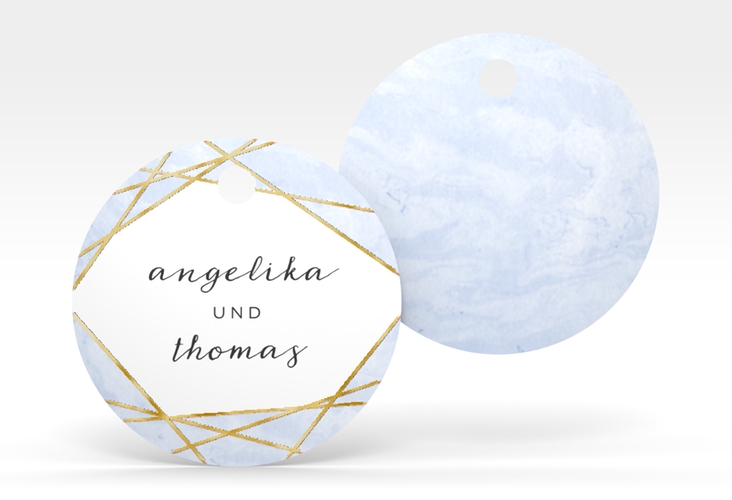 Geschenkanhänger Hochzeit Asymmetry Geschenkanhänger, rund blau gold