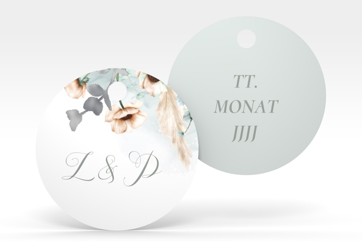 Geschenkanhänger Hochzeit Anemone Geschenkanhänger, rund mint silber