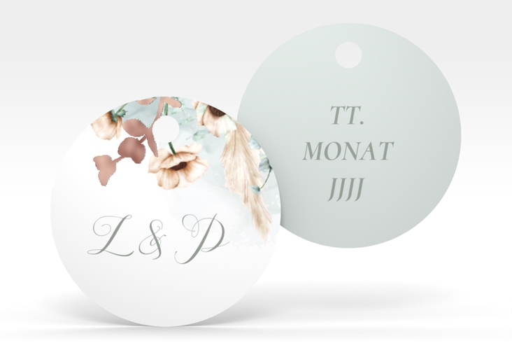 Geschenkanhänger Hochzeit Anemone Geschenkanhänger, rund mint rosegold
