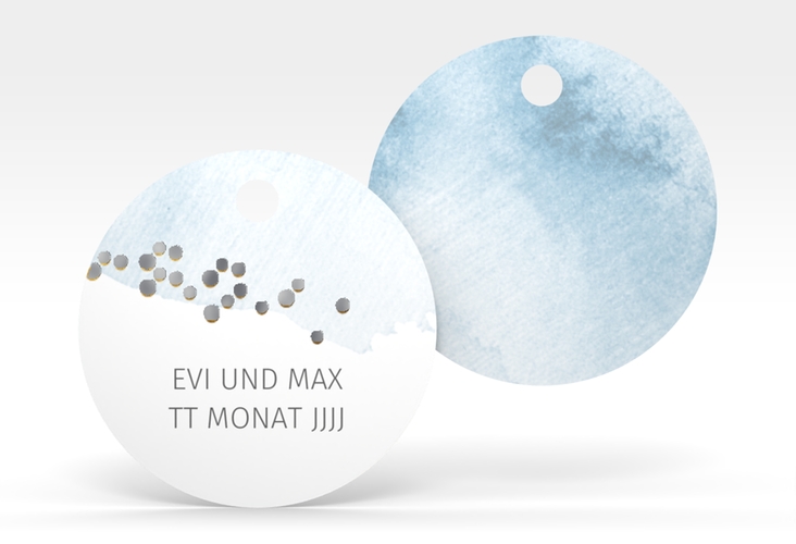 Geschenkanhänger Hochzeit Pastell Geschenkanhänger, rund blau silber