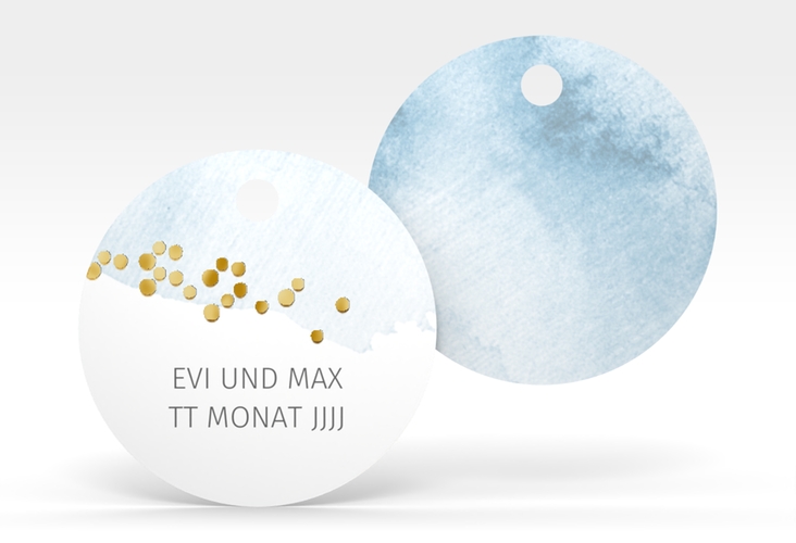 Geschenkanhänger Hochzeit Pastell Geschenkanhänger, rund blau gold
