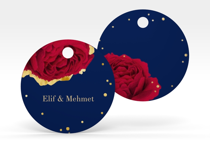 Geschenkanhänger Hochzeit Cherie Geschenkanhänger, rund blau gold