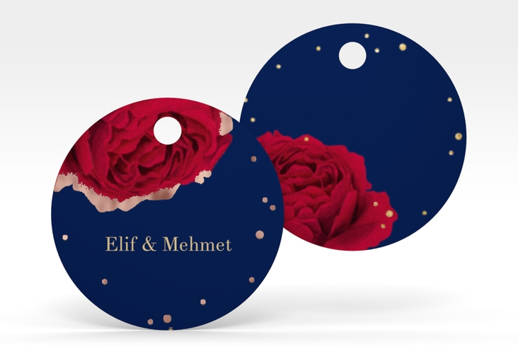 Geschenkanhänger Hochzeit Cherie Geschenkanhänger, rund blau rosegold