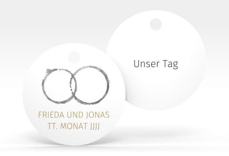 Geschenkanhänger Hochzeit Trauringe Geschenkanhänger, rund gold silber minimalistisch gestaltet mit zwei Eheringen