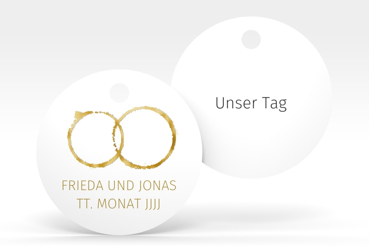 Geschenkanhänger Hochzeit Trauringe Geschenkanhänger, rund gold gold minimalistisch gestaltet mit zwei Eheringen