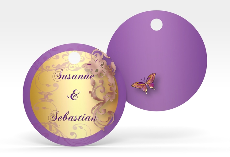 Geschenkanhänger Hochzeit Toulouse Geschenkanhänger, rund lila rosegold