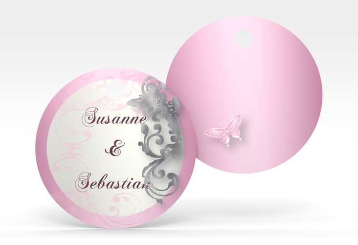Geschenkanhänger Hochzeit Toulouse Geschenkanhänger, rund rosa silber