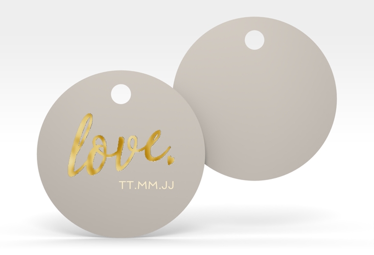 Geschenkanhänger Hochzeit Glam Geschenkanhänger, rund grau gold