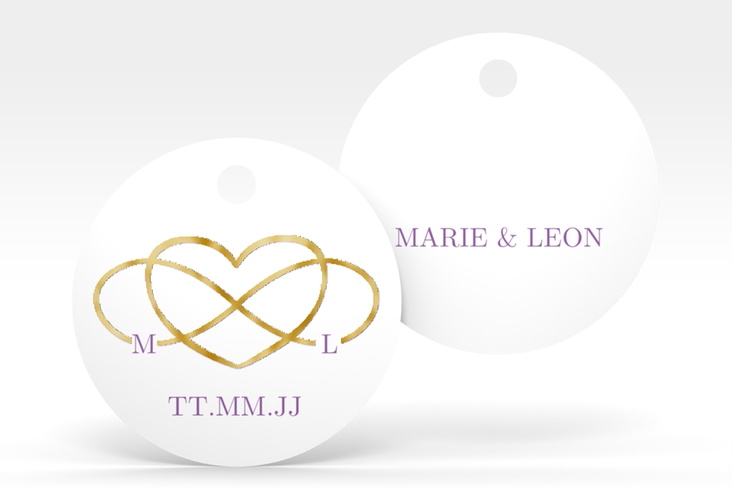 Geschenkanhänger Hochzeit Infinity Geschenkanhänger, rund lila gold