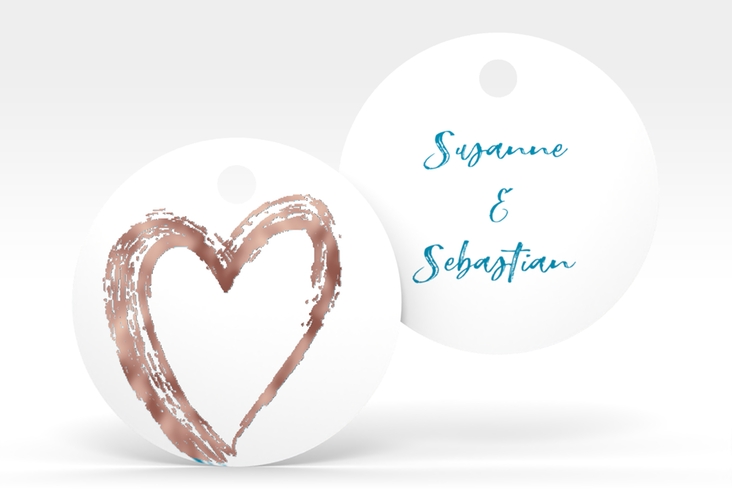 Geschenkanhänger Hochzeit Liebe Geschenkanhänger, rund tuerkis rosegold