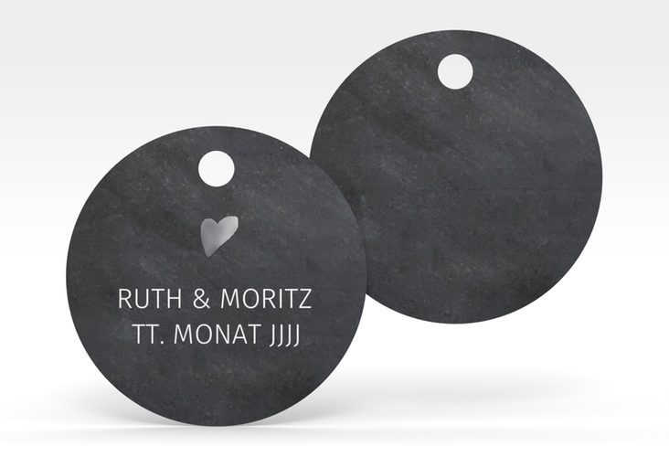 Geschenkanhänger Hochzeit Chalkboard Geschenkanhänger, rund schwarz silber
