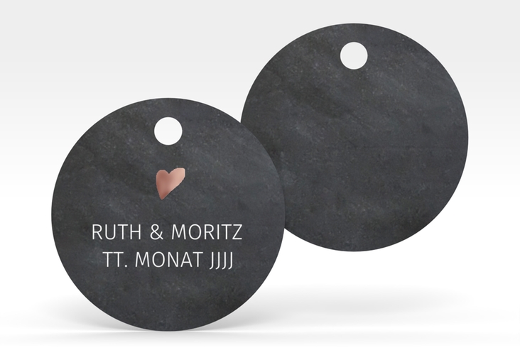 Geschenkanhänger Hochzeit Chalkboard Geschenkanhänger, rund schwarz rosegold