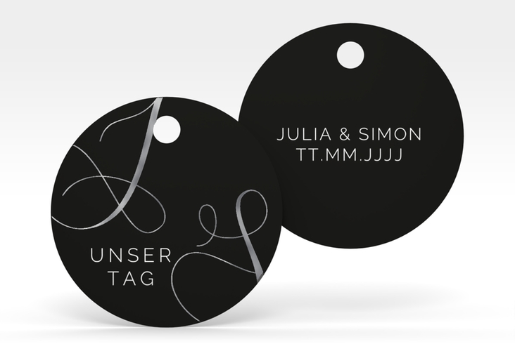 Geschenkanhänger Hochzeit Eheschließung Geschenkanhänger, rund schwarz silber