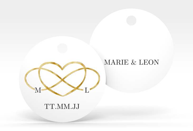 Geschenkanhänger Hochzeit Infinity Geschenkanhänger, rund schwarz gold