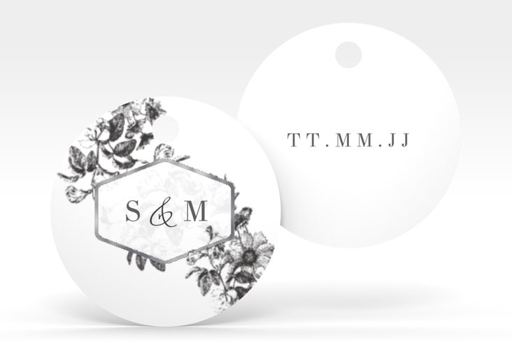 Geschenkanhänger Hochzeit Magnificent Geschenkanhänger, rund schwarz silber