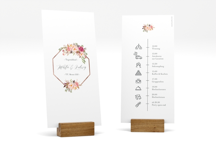 Tagesablauf Hochzeit Prachtvoll lange Karte hoch rosegold