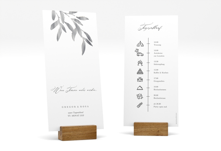 Tagesablauf Hochzeit Demure lange Karte hoch silber