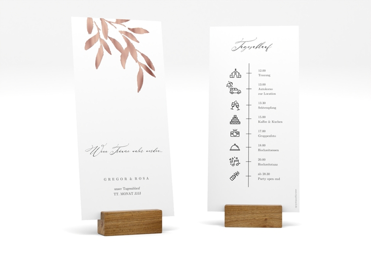 Tagesablauf Hochzeit Demure lange Karte hoch rosegold