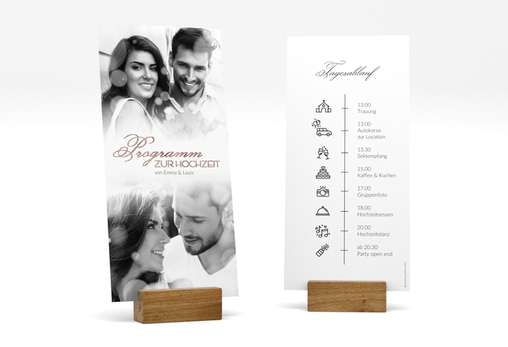 Tagesablauf Hochzeit Bokeh lange Karte hoch rosegold