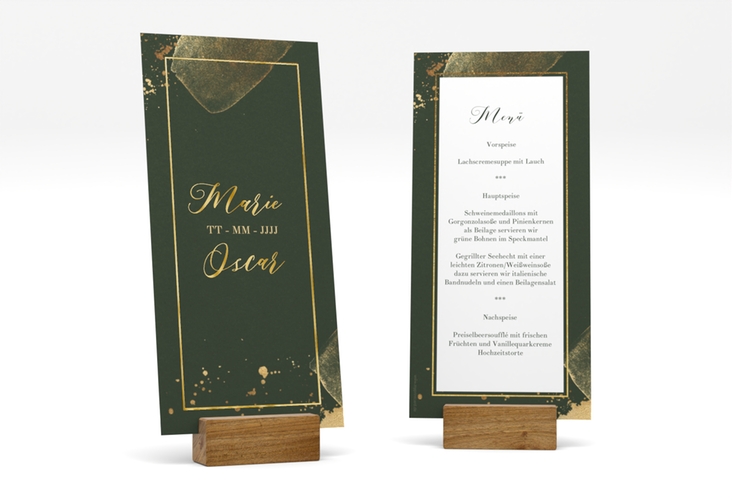 Menükarte Hochzeit Emerald lange Karte hoch gold
