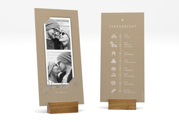 Tagesablauf Hochzeit Crafty lange Karte hoch silber