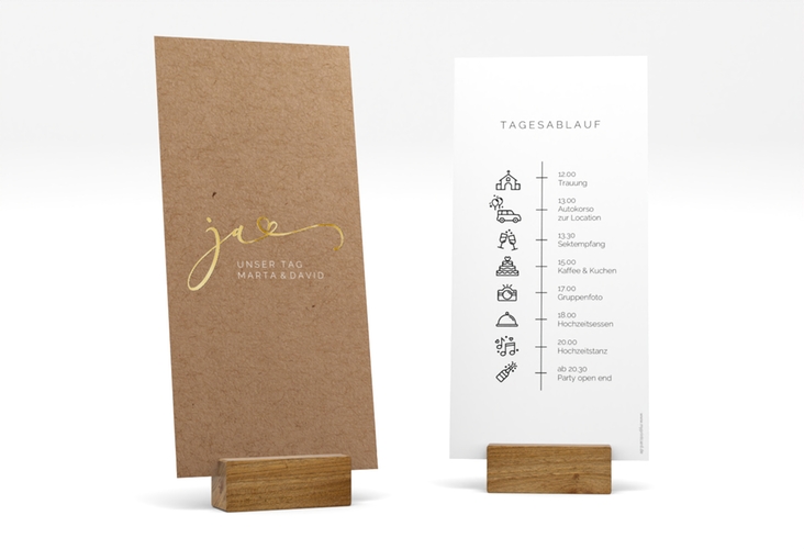 Tagesablauf Hochzeit Jawort lange Karte hoch gold modern minimalistisch mit veredelter Aufschrift