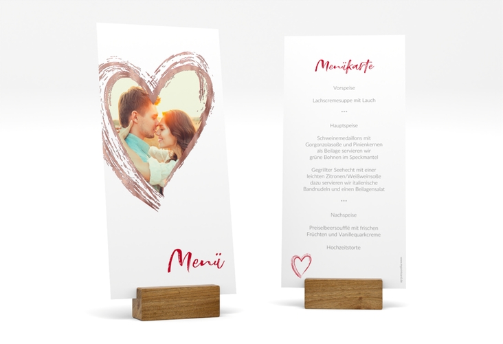 Menükarte Hochzeit "Liebe" lange Karte hoch rosegold