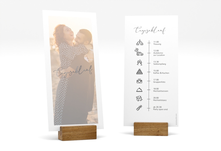 Tagesablauf Hochzeit Lucent lange Karte hoch silber